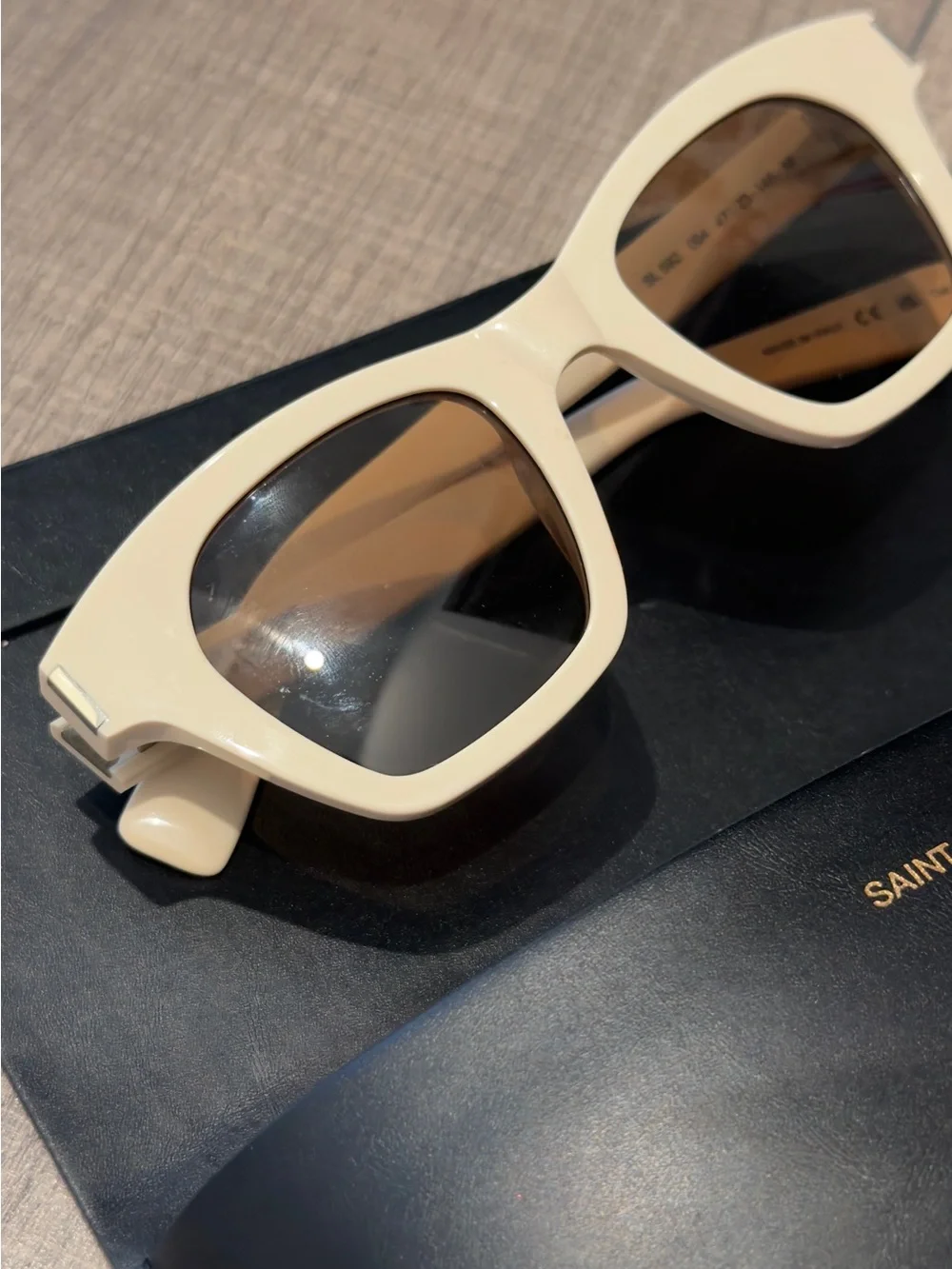 Saint Laurent Cream Frame Black Lens Sunglasses